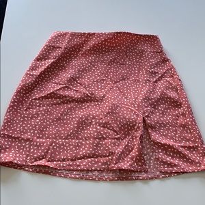 pink slit front mini skirt